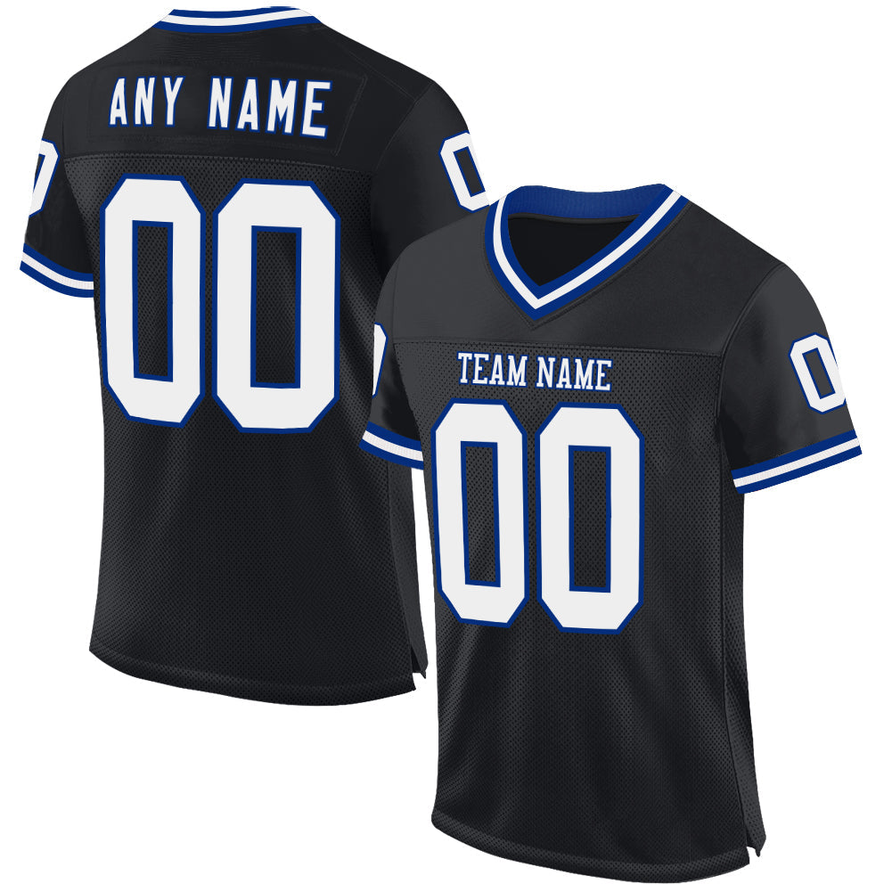 Custom Black White-Royal Mesh Authentic Throwback Football Jersey - Sky-Custom