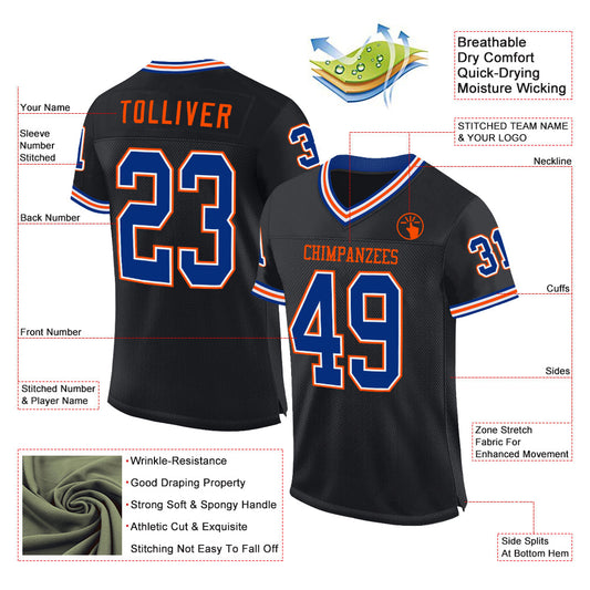 Custom Black Royal-Orange Mesh Authentic Throwback Football Jersey - Sky-Custom