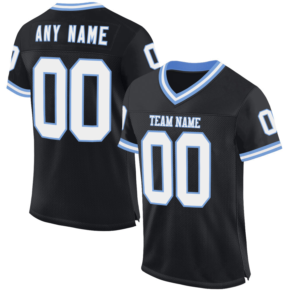Custom Black White-Light Blue Mesh Authentic Throwback Football Jersey - Sky-Custom