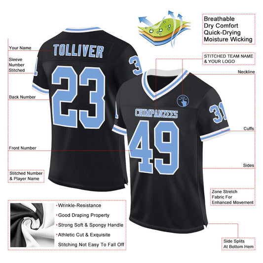 Custom Black Light Blue-White Mesh Authentic Throwback Football Jersey - Sky-Custom