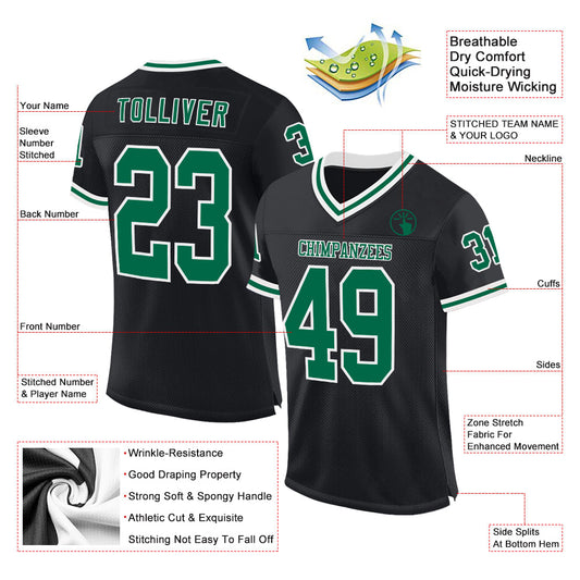 Custom Black Kelly Green-White Mesh Authentic Throwback Football Jersey - Sky-Custom