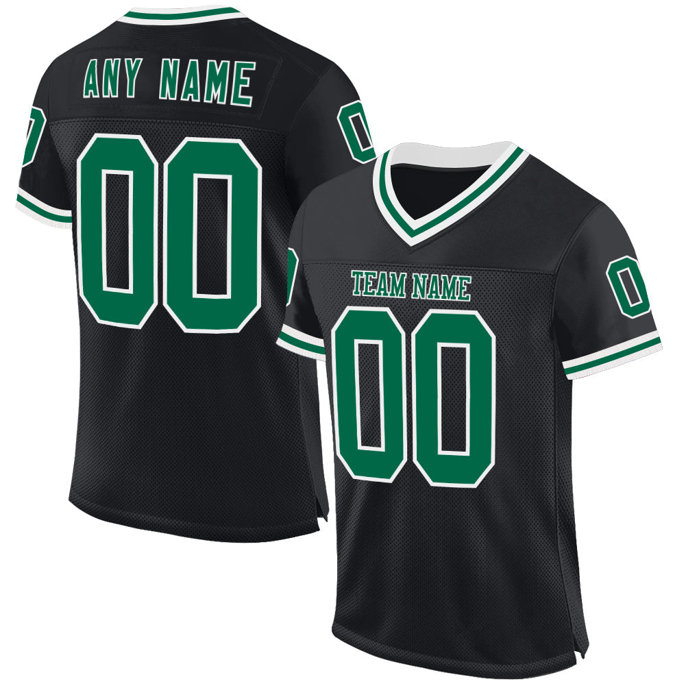Custom Black Kelly Green-White Mesh Authentic Throwback Football Jersey - Sky-Custom