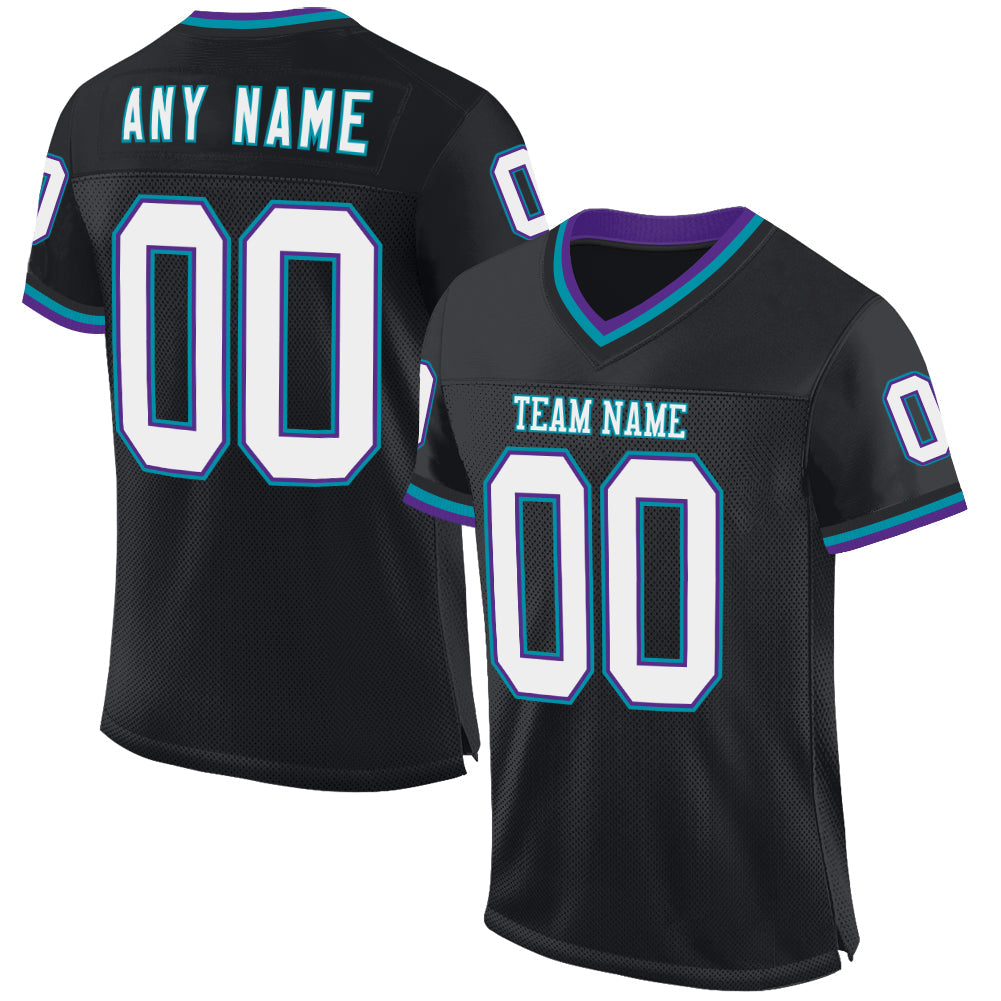 Custom Black Purple-Teal Mesh Authentic Throwback Football Jersey - Sky-Custom