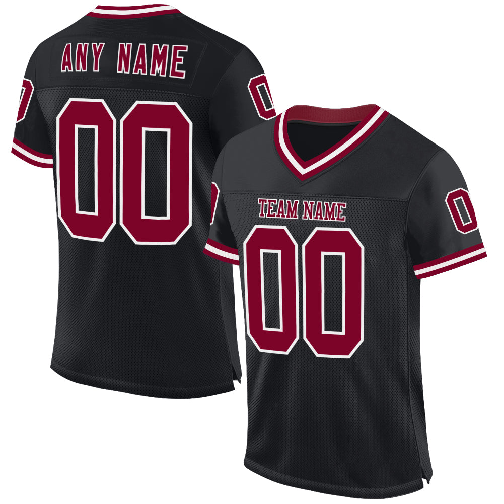 Custom Black Maroon-White Mesh Authentic Throwback Football Jersey - Sky-Custom