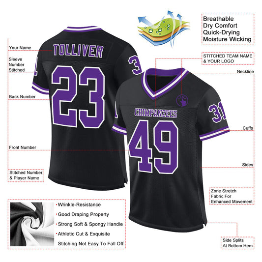 Custom Black Purple-White Mesh Authentic Throwback Football Jersey - Sky-Custom