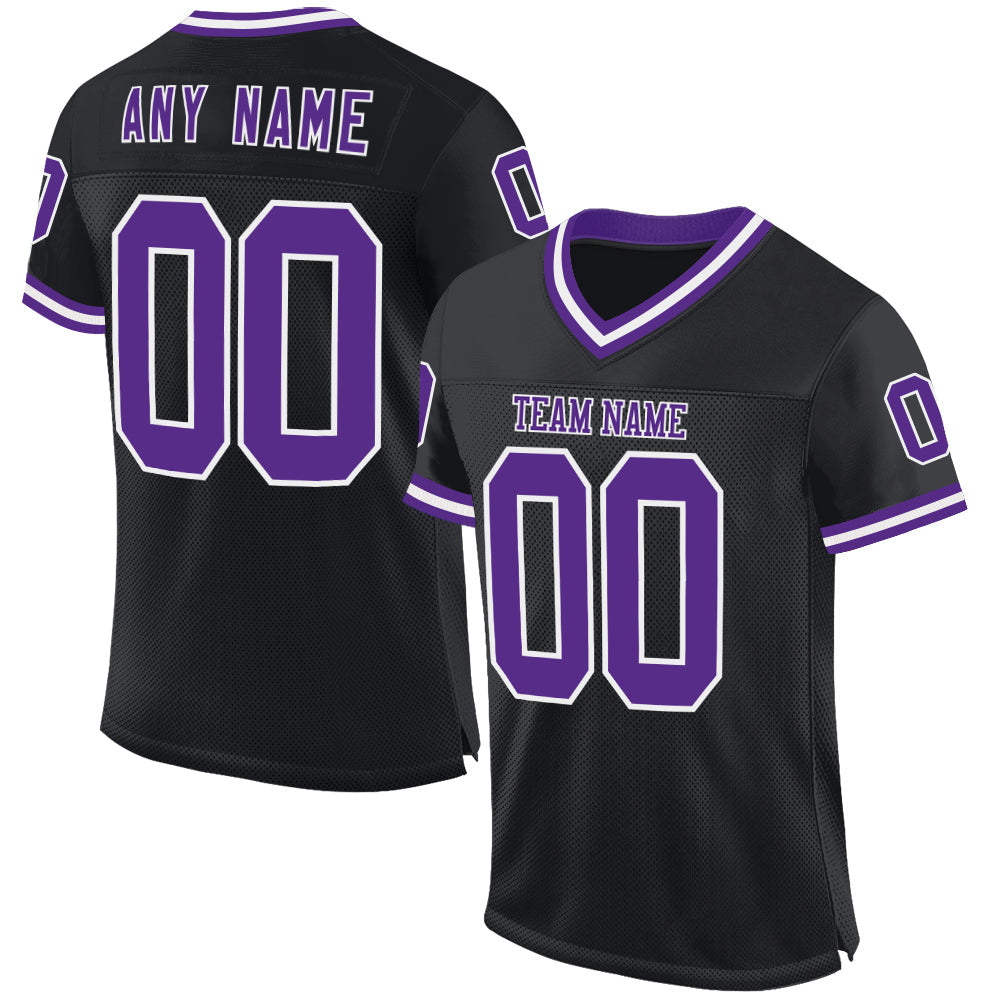 Custom Black Purple-White Mesh Authentic Throwback Football Jersey - Sky-Custom