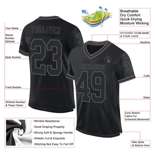 Custom Black Steel Gray Mesh Authentic Throwback Football Jersey - Sky-Custom