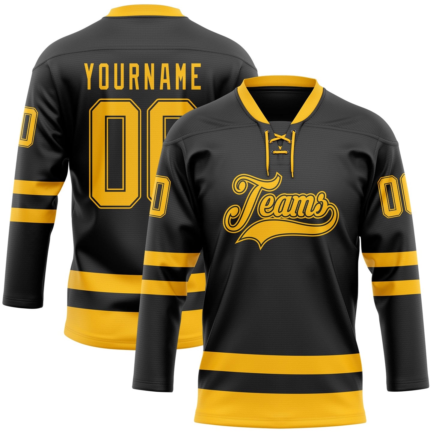 Custom Black Gold Hockey Lace Neck Jersey - Sky-Custom