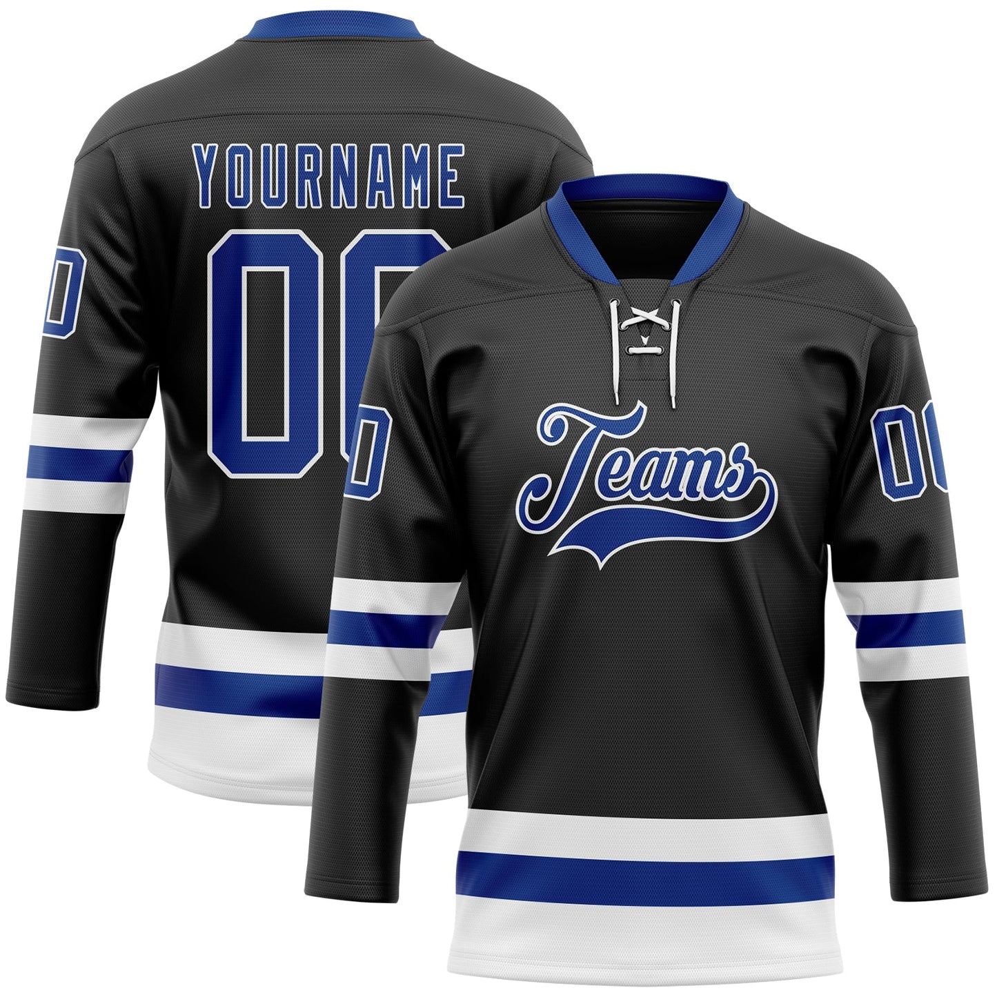 Custom Black Royal-White Hockey Lace Neck Jersey - Sky-Custom