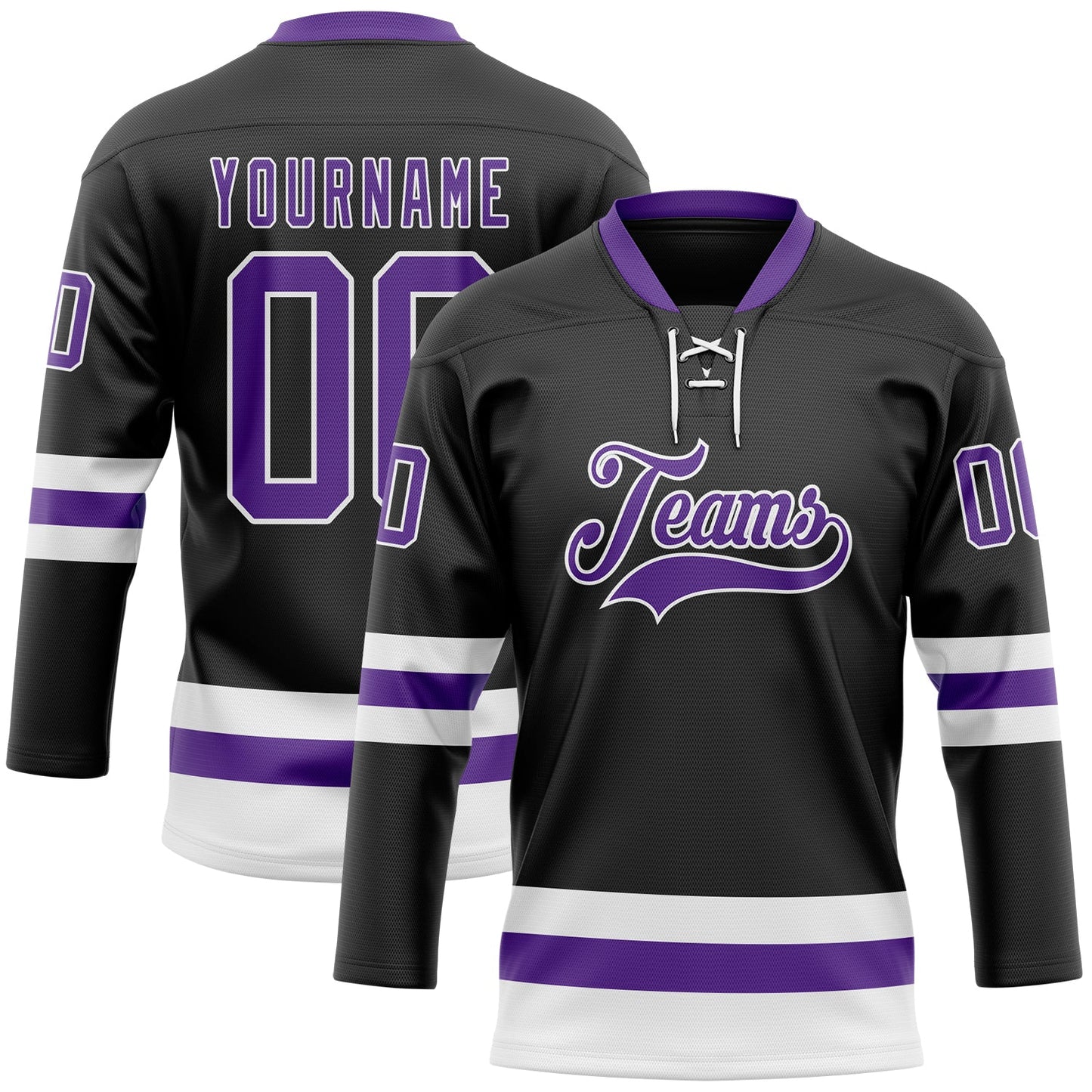 Custom Black Purple-White Hockey Lace Neck Jersey - Sky-Custom