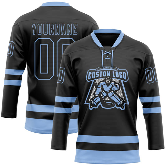 Custom Black Light Blue Hockey Lace Neck Jersey - Sky-Custom
