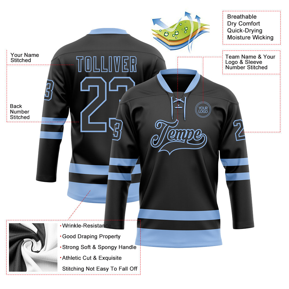 Custom Black Light Blue Hockey Lace Neck Jersey - Sky-Custom