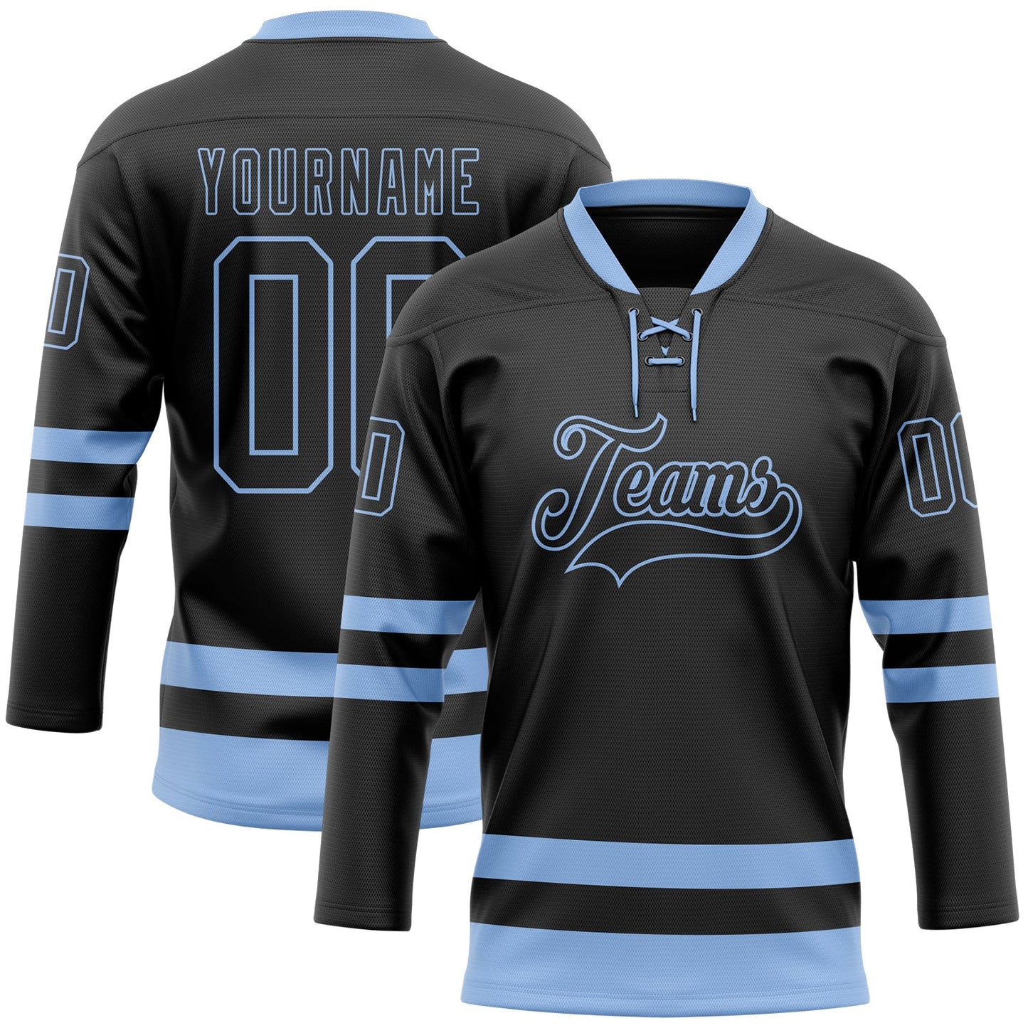 Custom Black Light Blue Hockey Lace Neck Jersey - Sky-Custom