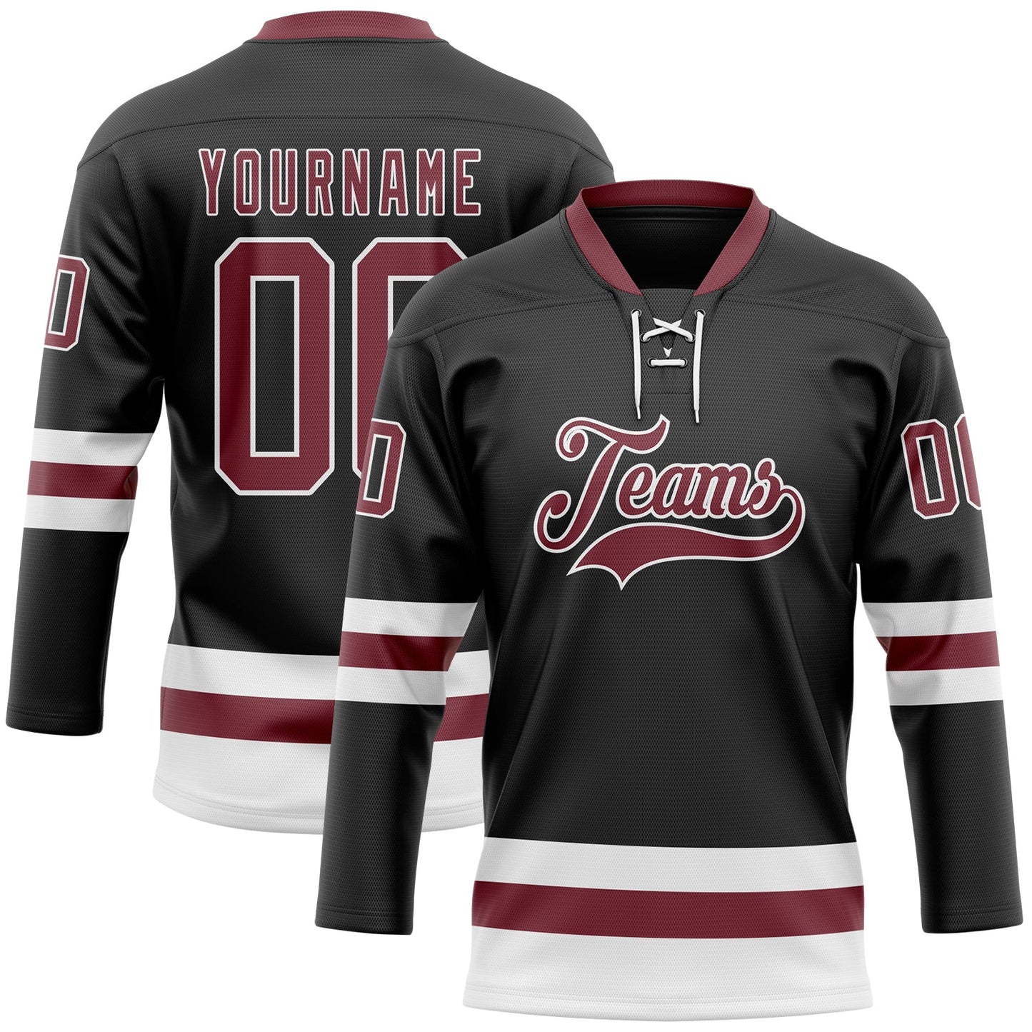 Custom Black Burgundy-White Hockey Lace Neck Jersey - Sky-Custom