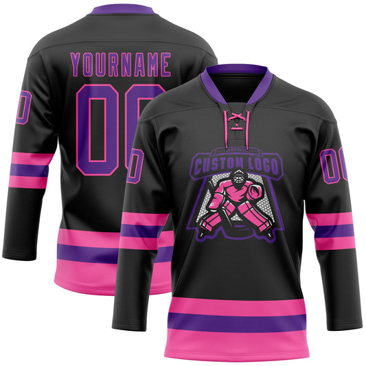Custom Black Purple-Pink Hockey Lace Neck Jersey - Sky-Custom