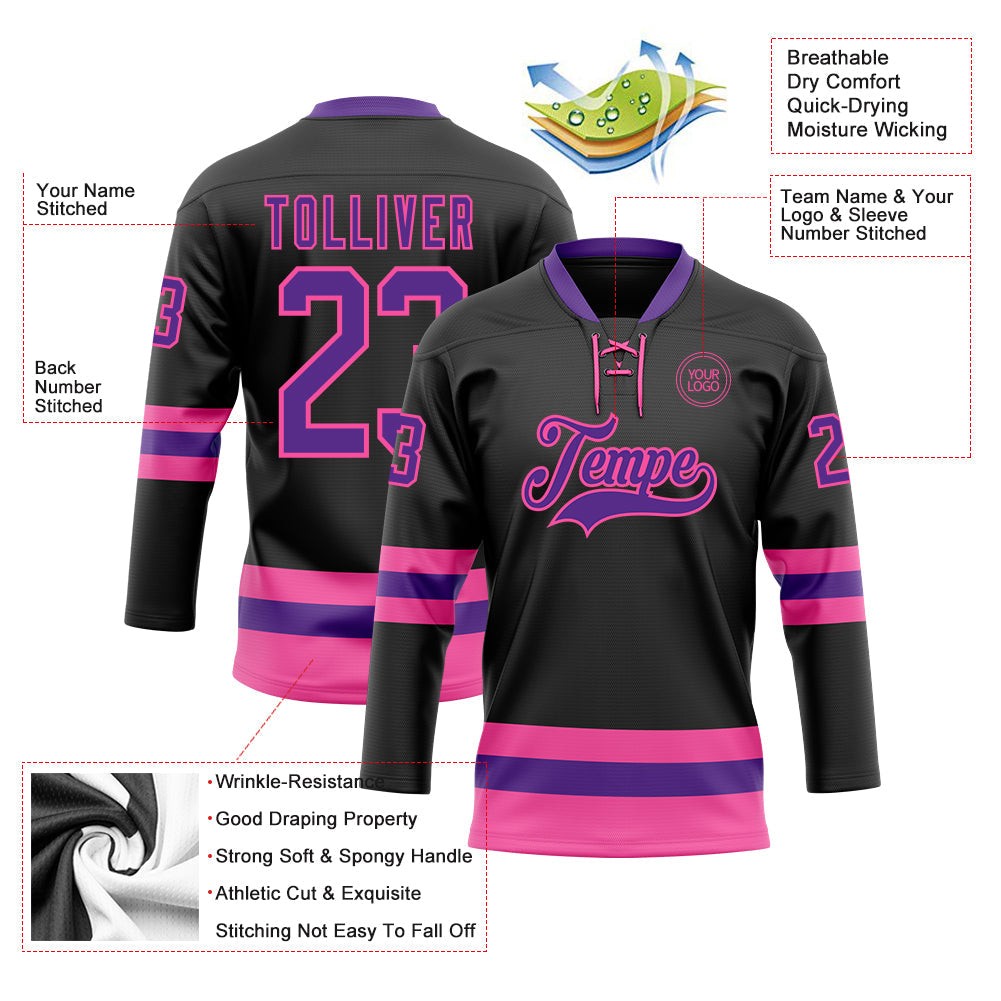 Custom Black Purple-Pink Hockey Lace Neck Jersey - Sky-Custom