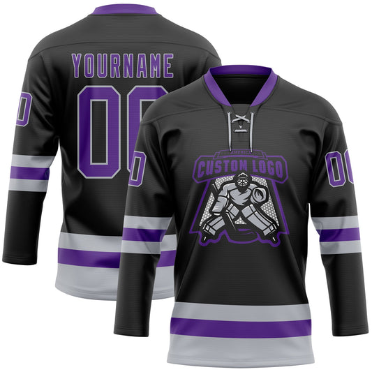 Custom Black Purple-Gray Hockey Lace Neck Jersey - Sky-Custom