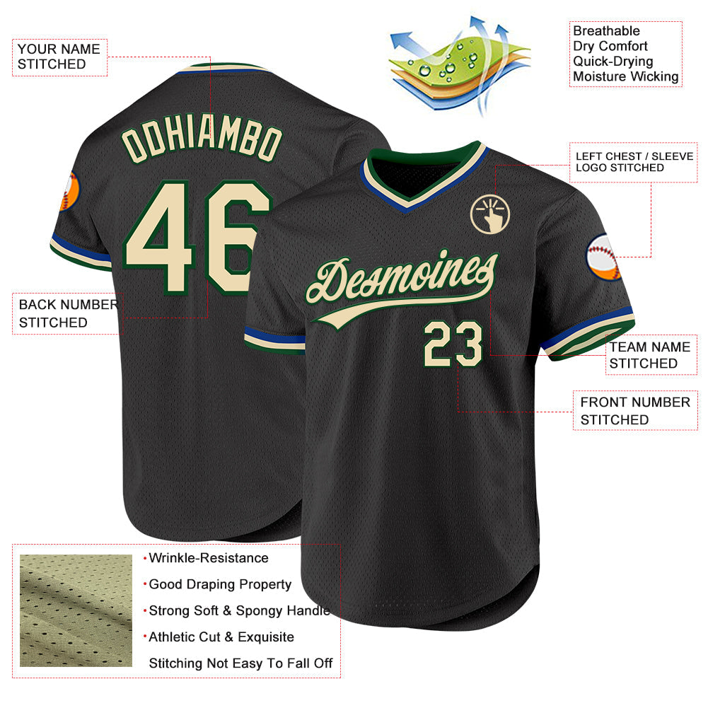 Custom Black Cream Green-Royal Authentic Throwback Baseball Jersey - Sky-Custom