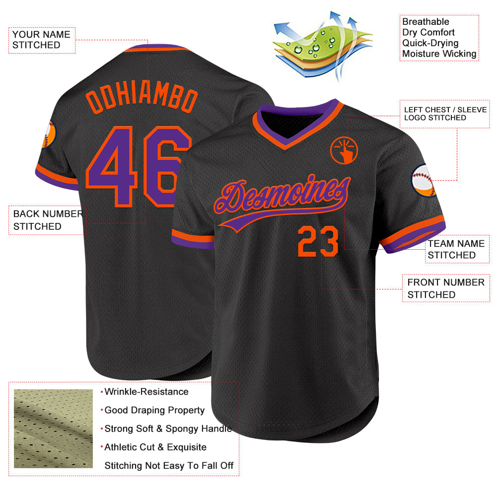 Custom Black Purple-Orange Authentic Throwback Baseball Jersey - Sky-Custom