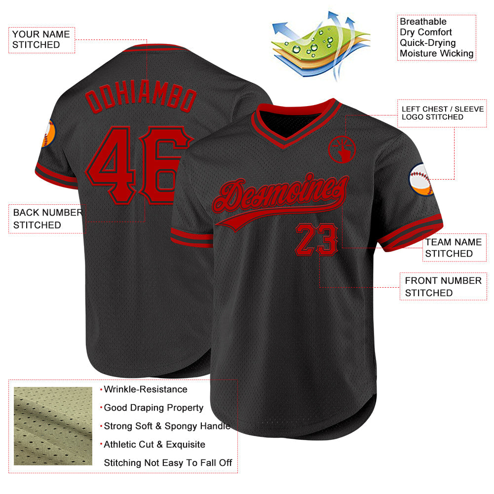 Custom Black Red Authentic Throwback Baseball Jersey - Sky-Custom
