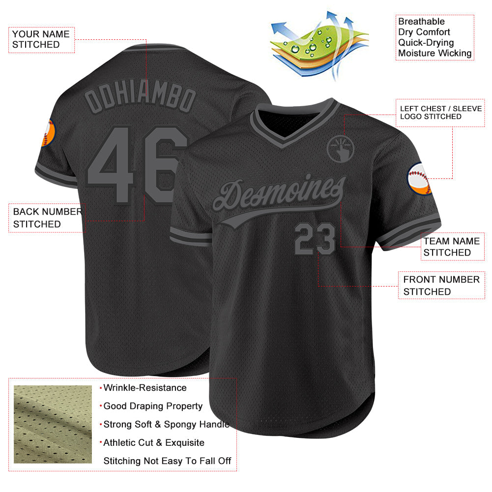 Custom Black Steel Gray Authentic Throwback Baseball Jersey - Sky-Custom