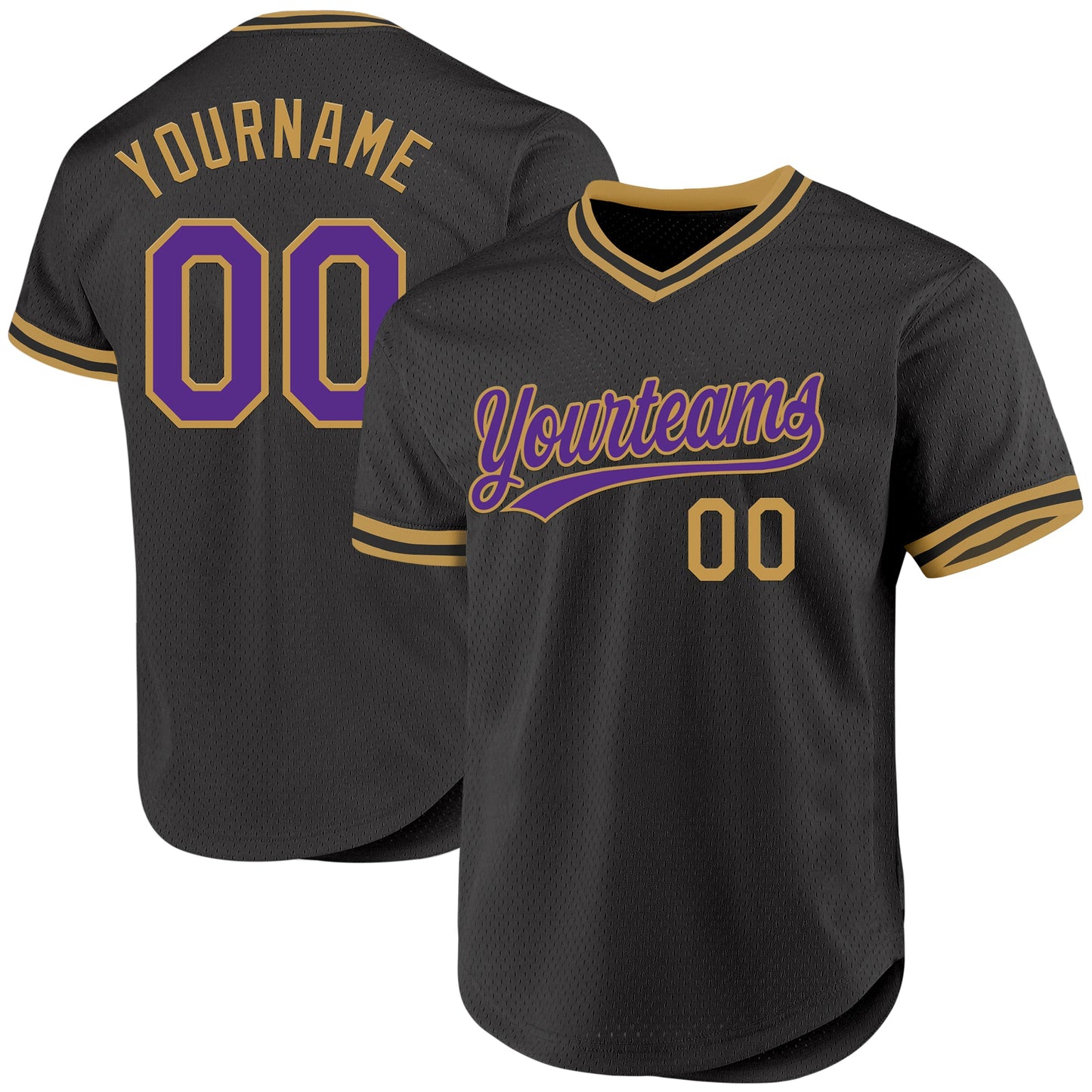 Custom Black Purple-Old Gold Authentic Throwback Baseball Jersey - Sky-Custom