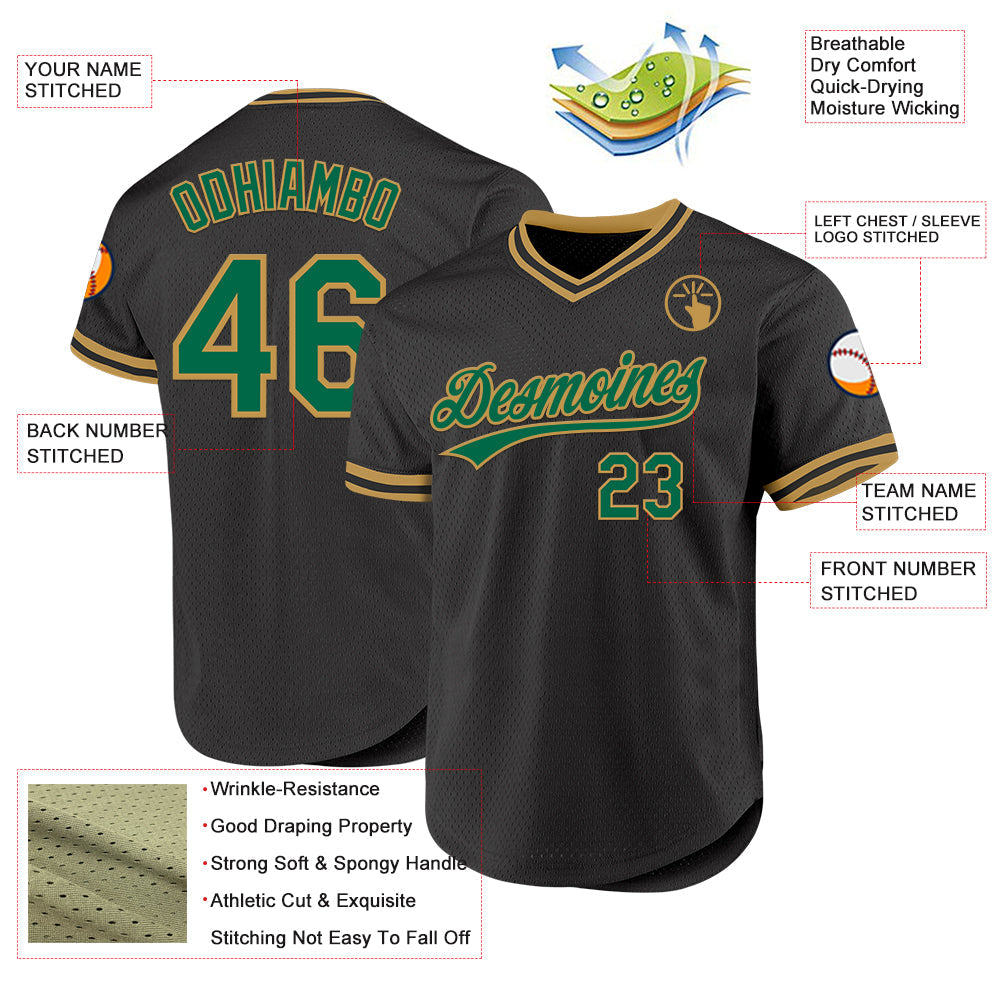 Custom Black Kelly Green-Old Gold Authentic Throwback Baseball Jersey - Sky-Custom