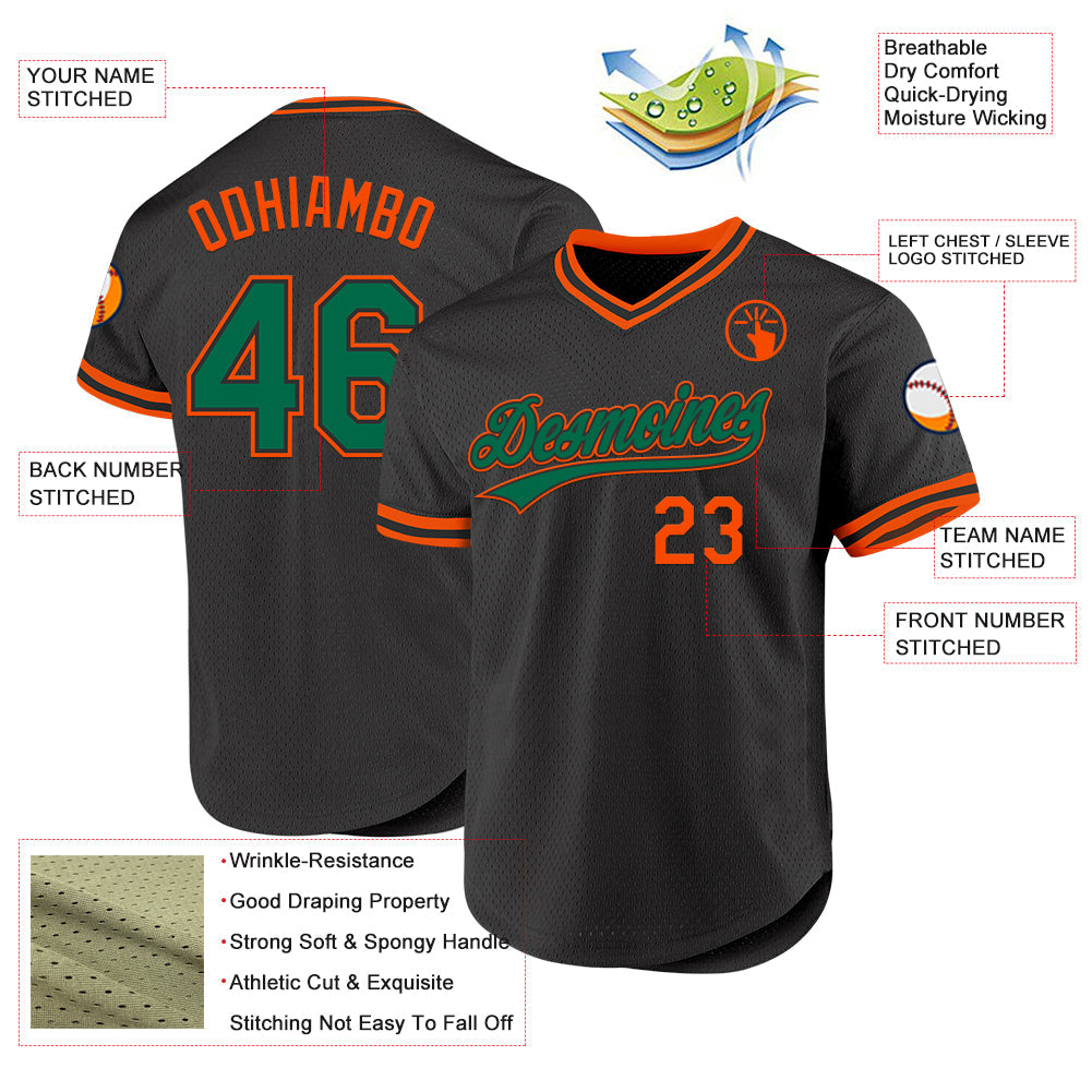 Custom Black Kelly Green-Orange Authentic Throwback Baseball Jersey - Sky-Custom