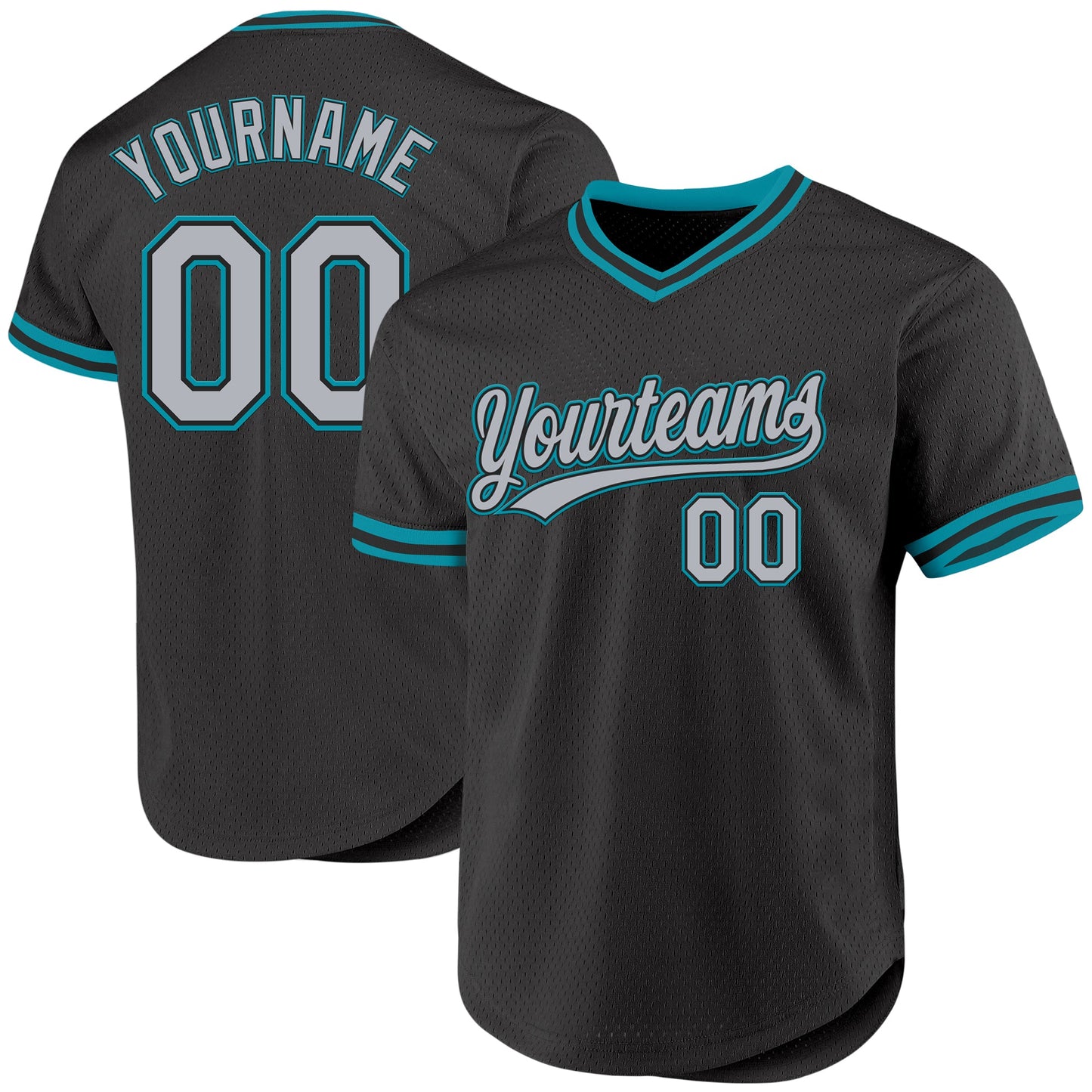 Custom Black Gray-Teal Authentic Throwback Baseball Jersey - Sky-Custom