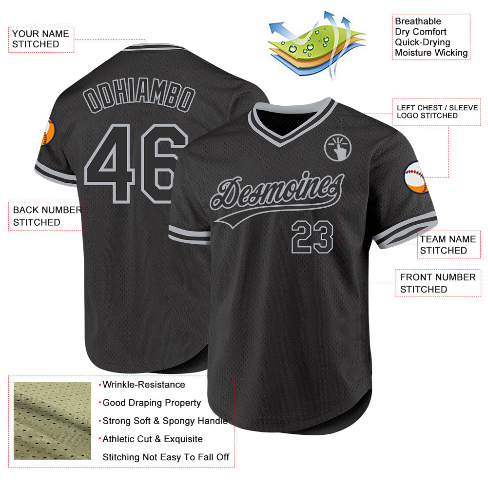 Custom Black Gray Authentic Throwback Baseball Jersey - Sky-Custom