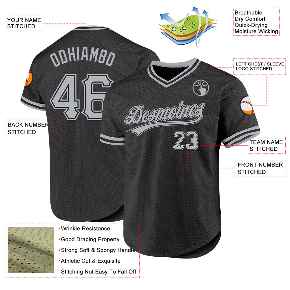 Custom Black Gray Authentic Throwback Baseball Jersey - Sky-Custom