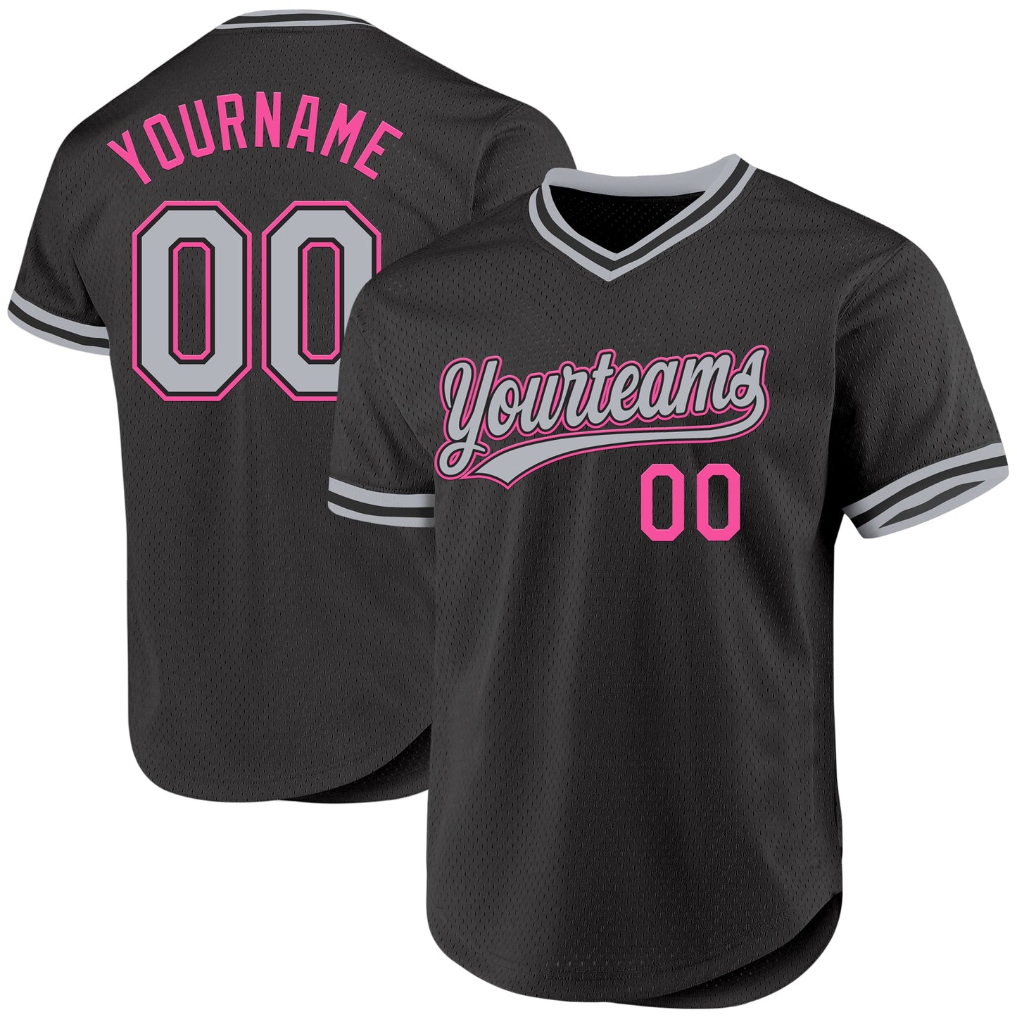 Custom Black Gray-Pink Authentic Throwback Baseball Jersey - Sky-Custom
