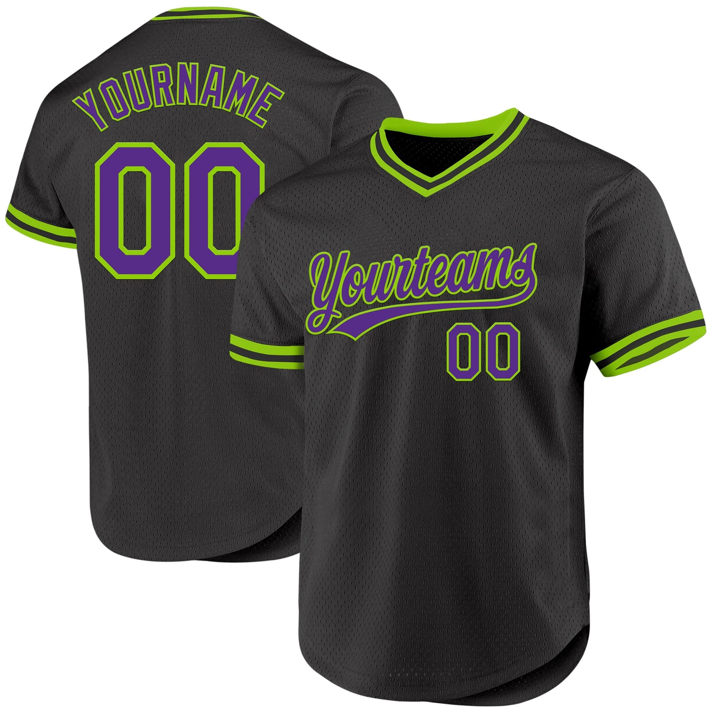 Custom Black Purple-Neon Green Authentic Throwback Baseball Jersey - Sky-Custom