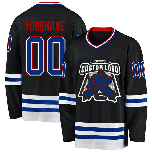 Custom Black Royal-Red Hockey Jersey - Sky-Custom