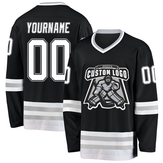Custom Black White-Gray Hockey Jersey - Sky-Custom