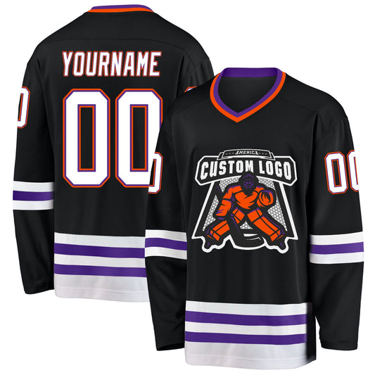 Custom Black Purple-Orange Hockey Jersey - Sky-Custom
