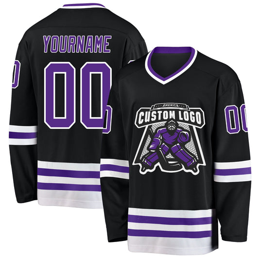 Custom Black Purple-White Hockey Jersey - Sky-Custom