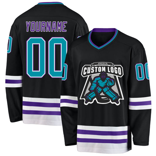 Custom Black Teal-Purple Hockey Jersey - Sky-Custom