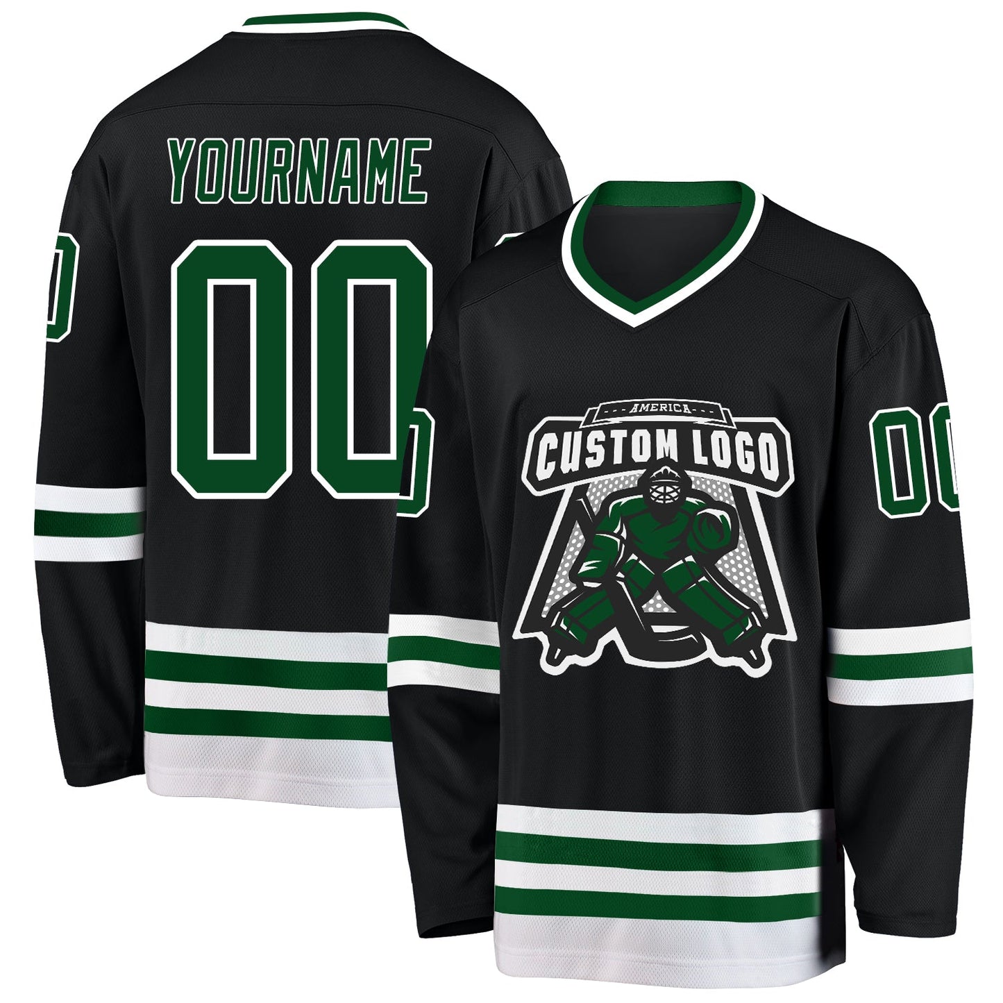Custom Black Green-White Hockey Jersey - Sky-Custom