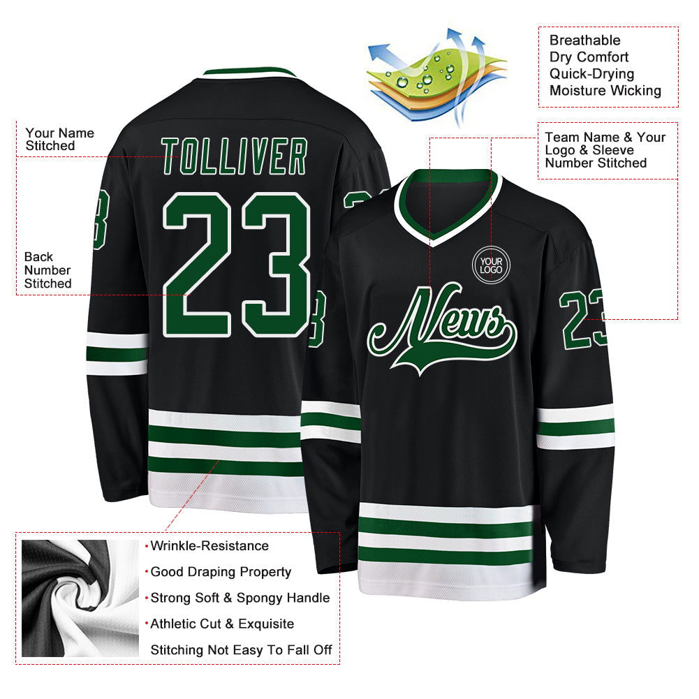 Custom Black Green-White Hockey Jersey - Sky-Custom