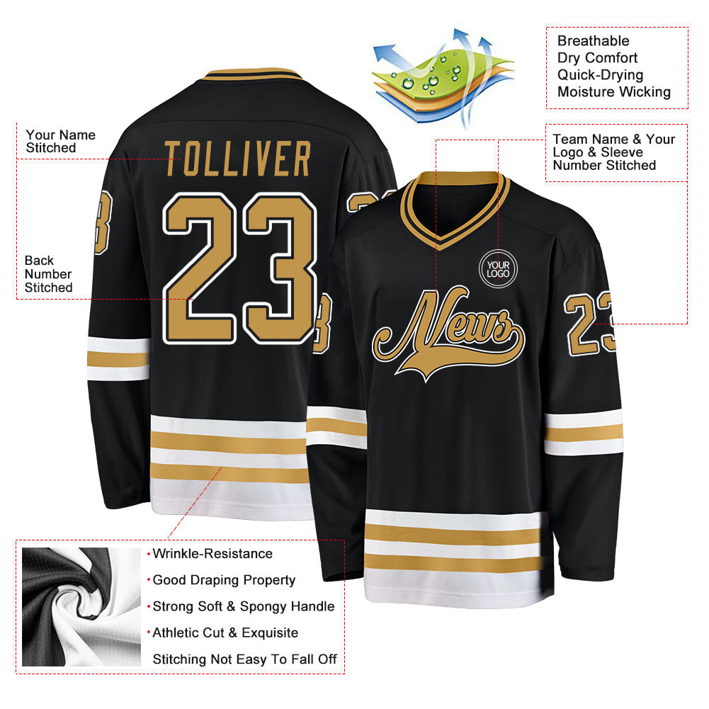 Custom Black Old Gold-White Hockey Jersey - Sky-Custom