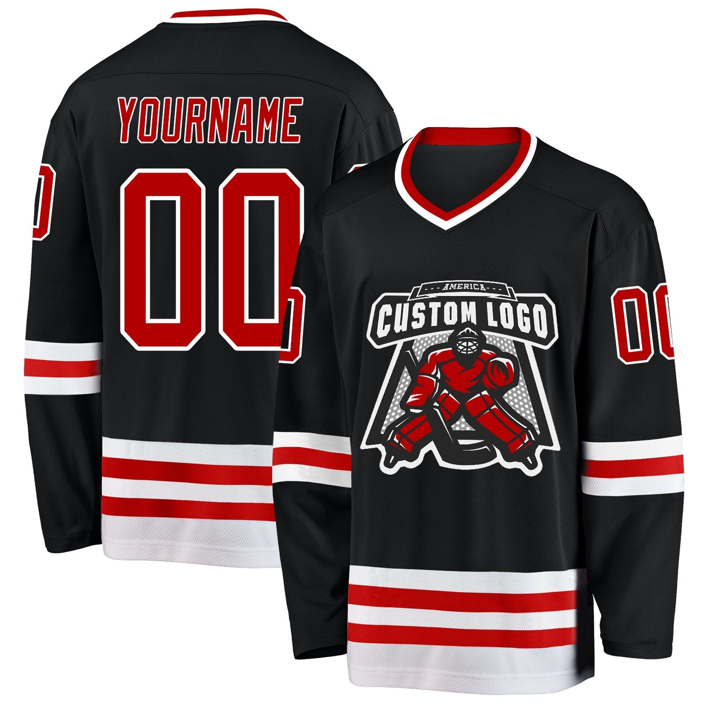 Custom Black Red-White Hockey Jersey - Sky-Custom