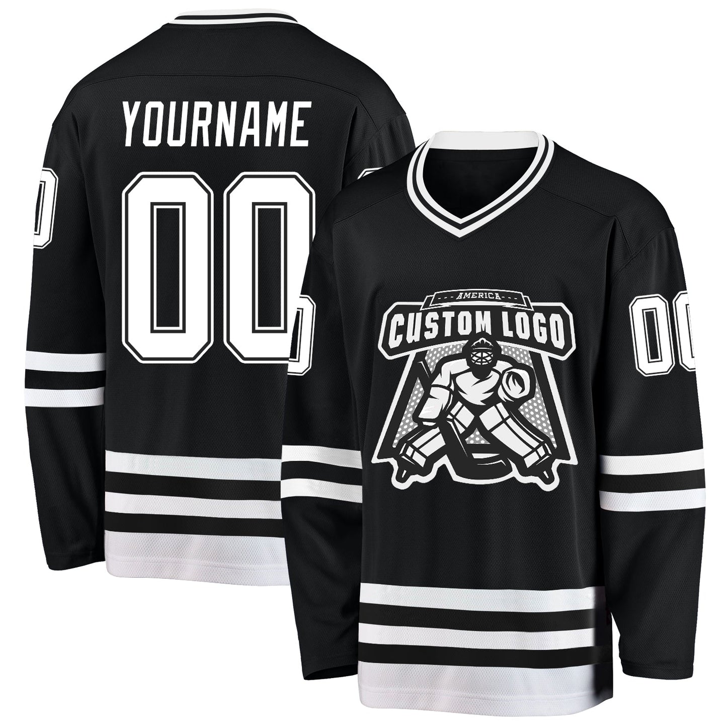 Custom Black White Hockey Jersey - Sky-Custom