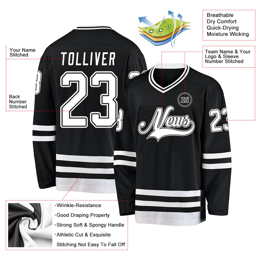 Custom Black White Hockey Jersey - Sky-Custom