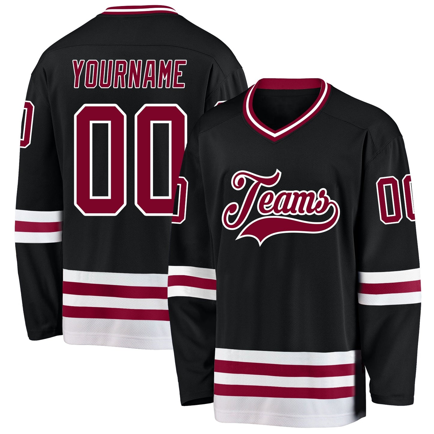 Custom Black Maroon-White Hockey Jersey - Sky-Custom