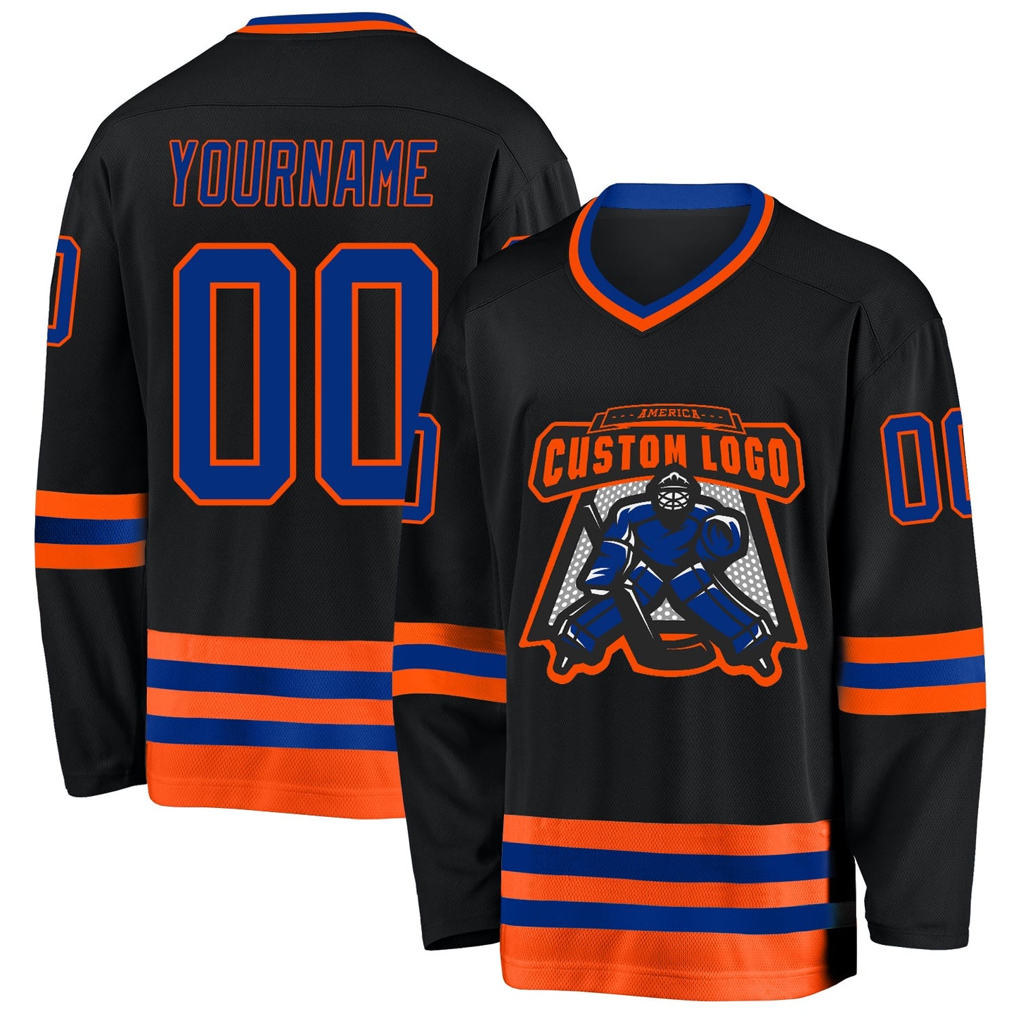 Custom Black Royal-Orange Hockey Jersey - Sky-Custom