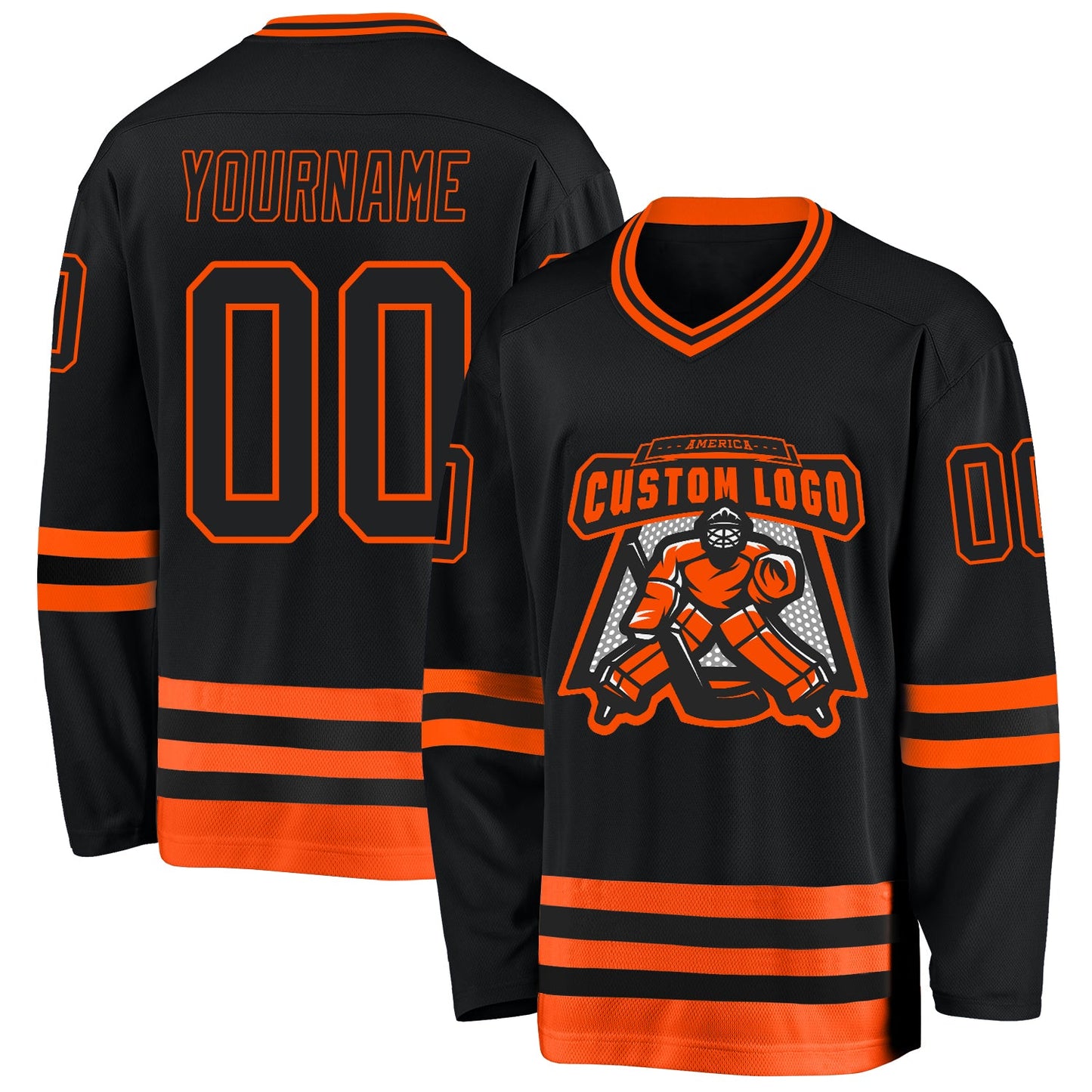 Custom Black Orange Hockey Jersey - Sky-Custom
