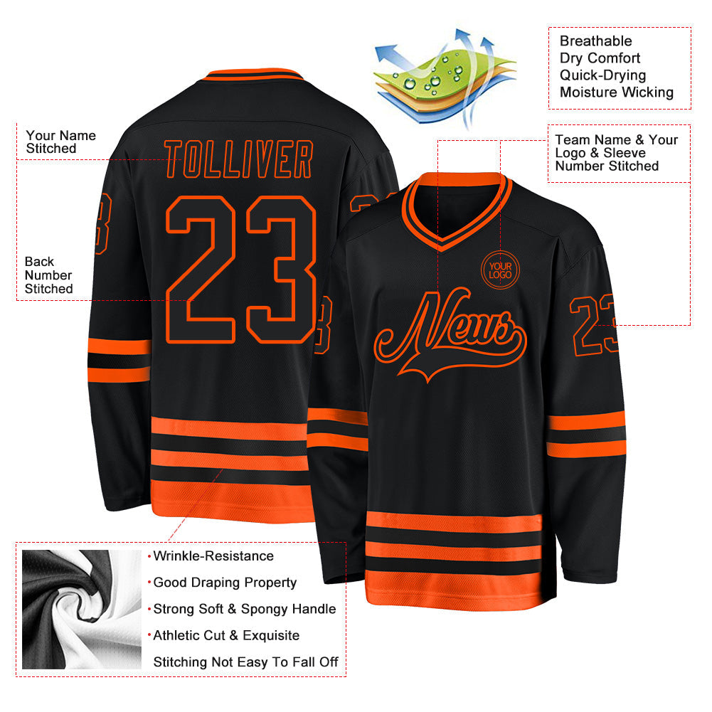 Custom Black Orange Hockey Jersey - Sky-Custom