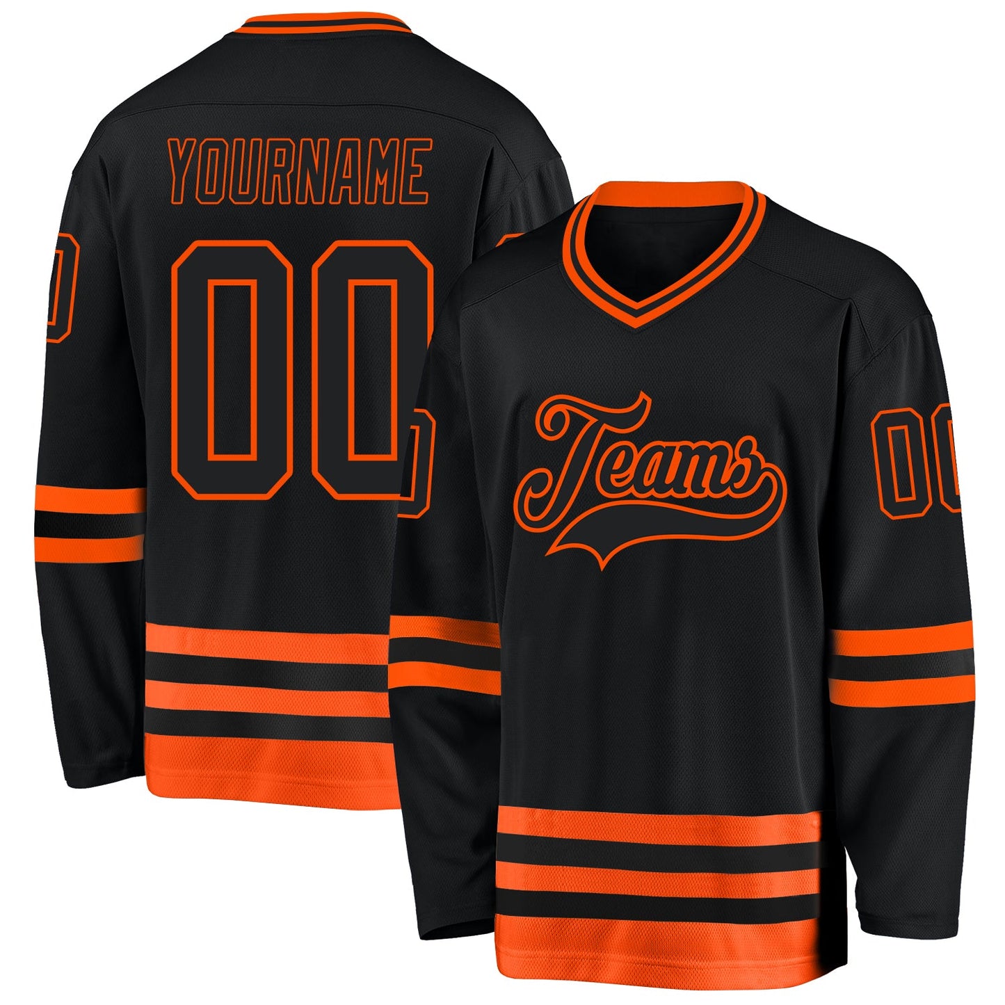 Custom Black Orange Hockey Jersey - Sky-Custom