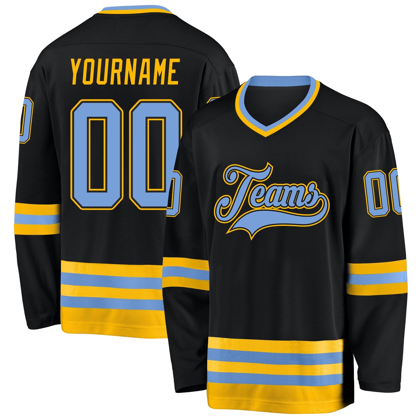 Custom Black Light Blue-Gold Hockey Jersey - Sky-Custom